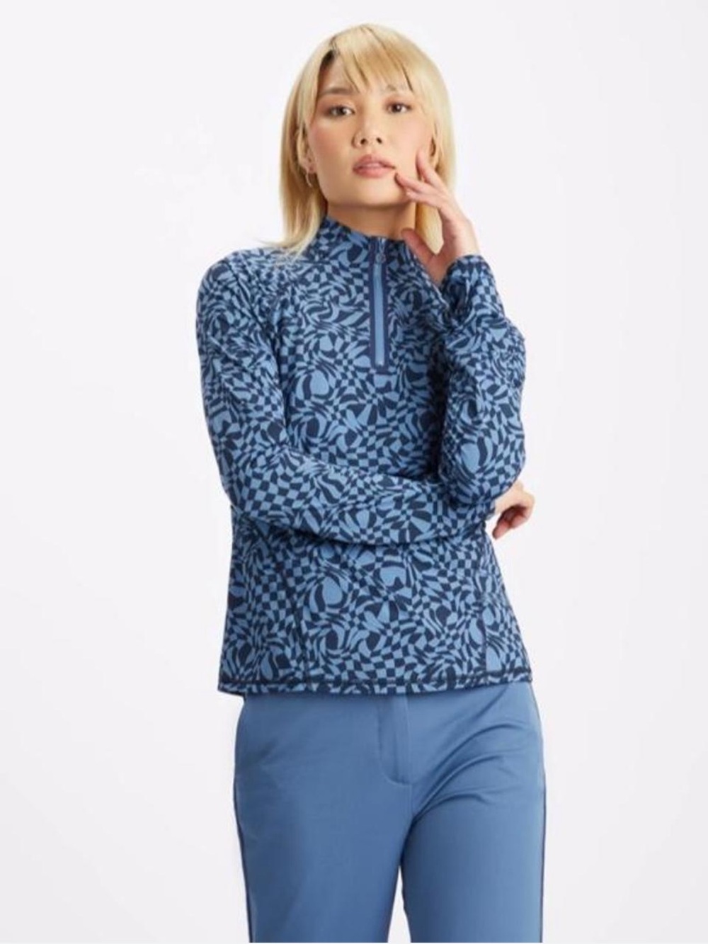 G/FORE Distorted Check Golf Pullover Quarter Zip UV Twilight Blue Medium
